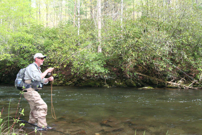 Wayne Stowers tight to a fish on Hazel Creek